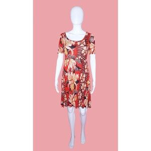 1990s Vintage BETSEY JOHNSON FLORAL Tropical Slinky Babydoll Dress. S-M. AS IS